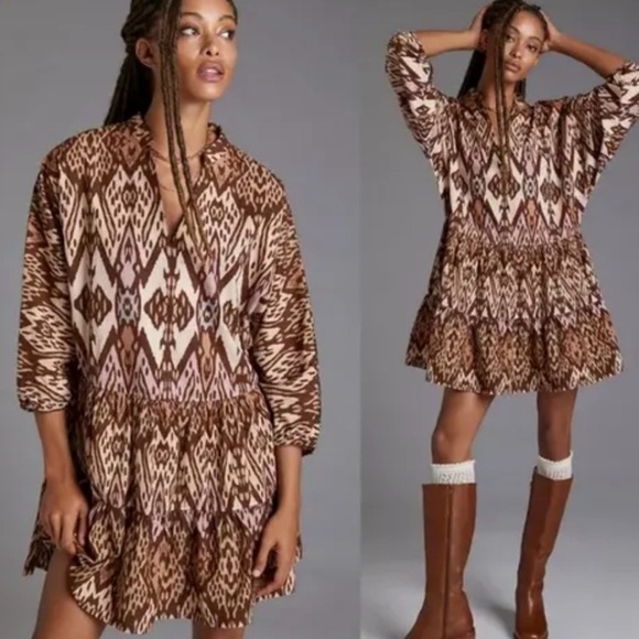 Anthropologie Conditions Apply Flowy Mini Dress 100% Cotton Pattern Size M - Picture 1 of 10